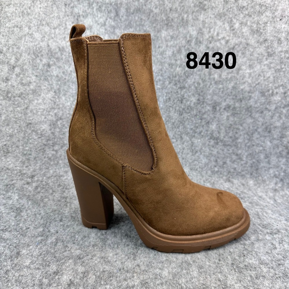 Nine West Womens Brown Faux Suede Block Heel Lug Sole Ankle Boots Size 7M